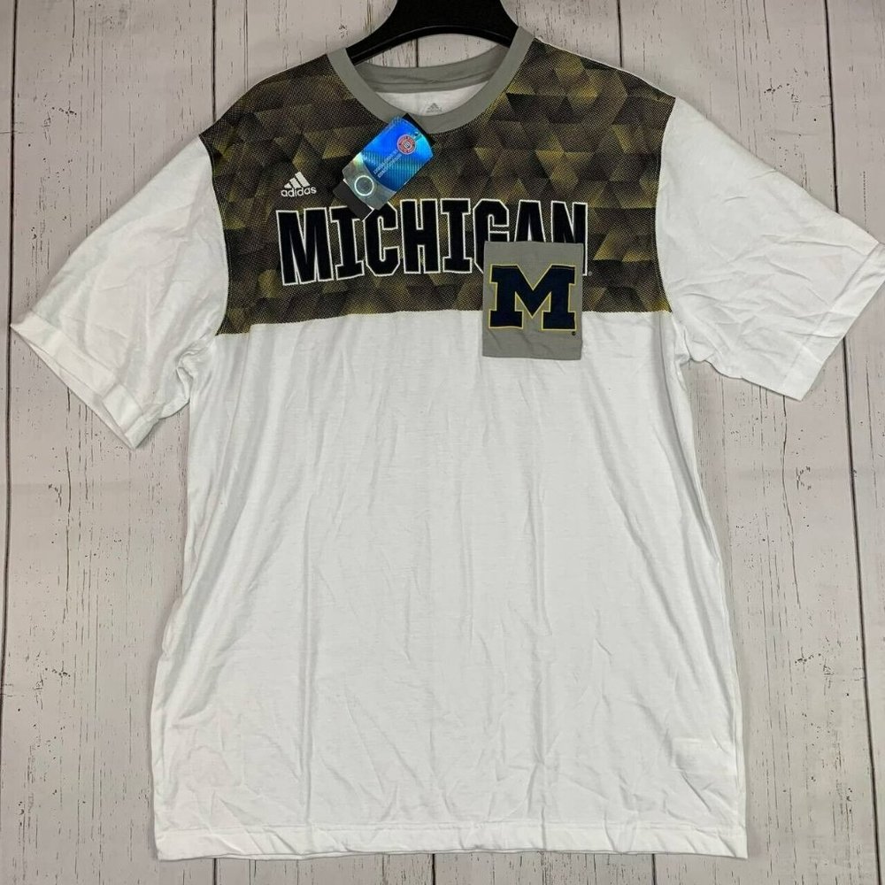 Michigan Wolverines NCAA Large Adidas Casual T-Shirt White New Men
